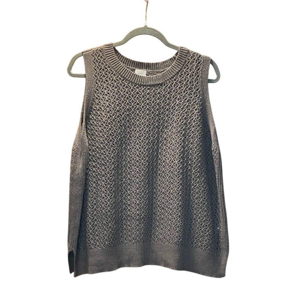 A New Day Womens XXL Green Gray Crochet Knit Sweater Vest Teacher Boho Granola